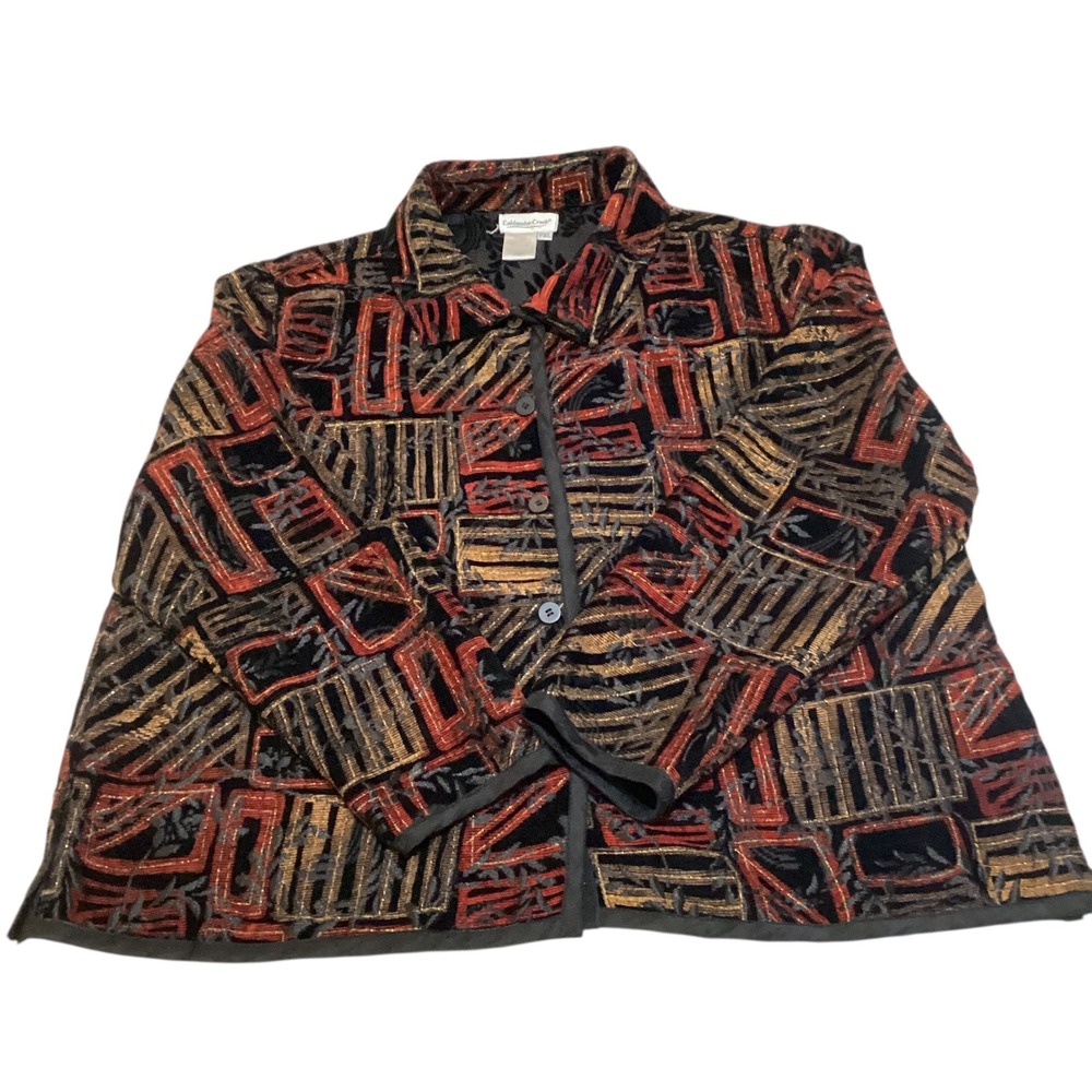 Coldwater Creek Velvet Burnout Patchwork Blazer Jacket PXL Red Black Reversible